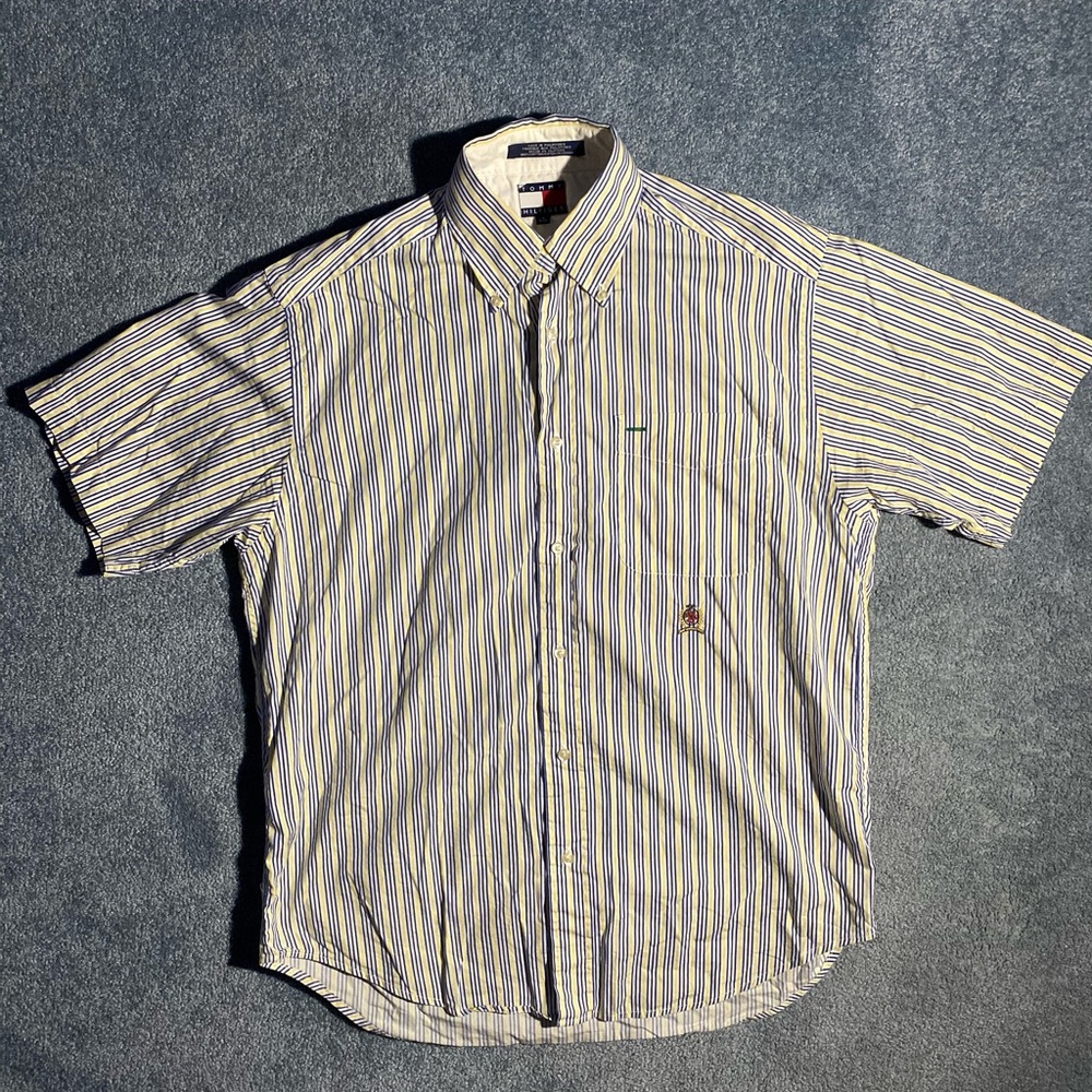 Tommy Hilfiger Yellow Stripe Short Sleeve Button Up